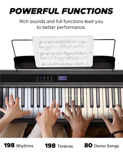 Starfavor 88 Key Piano Keyboard, Compact Bluetooth Digital Piano with Full-size Semi Weighted 88 Keys, Budget Electric Keyboard Piano with Stand, Piano Pedal, Carrying Bag, Recording/MIDI/USB, Black