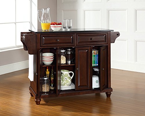 Full Size Kitchen Island with Solid Black Granite Top
