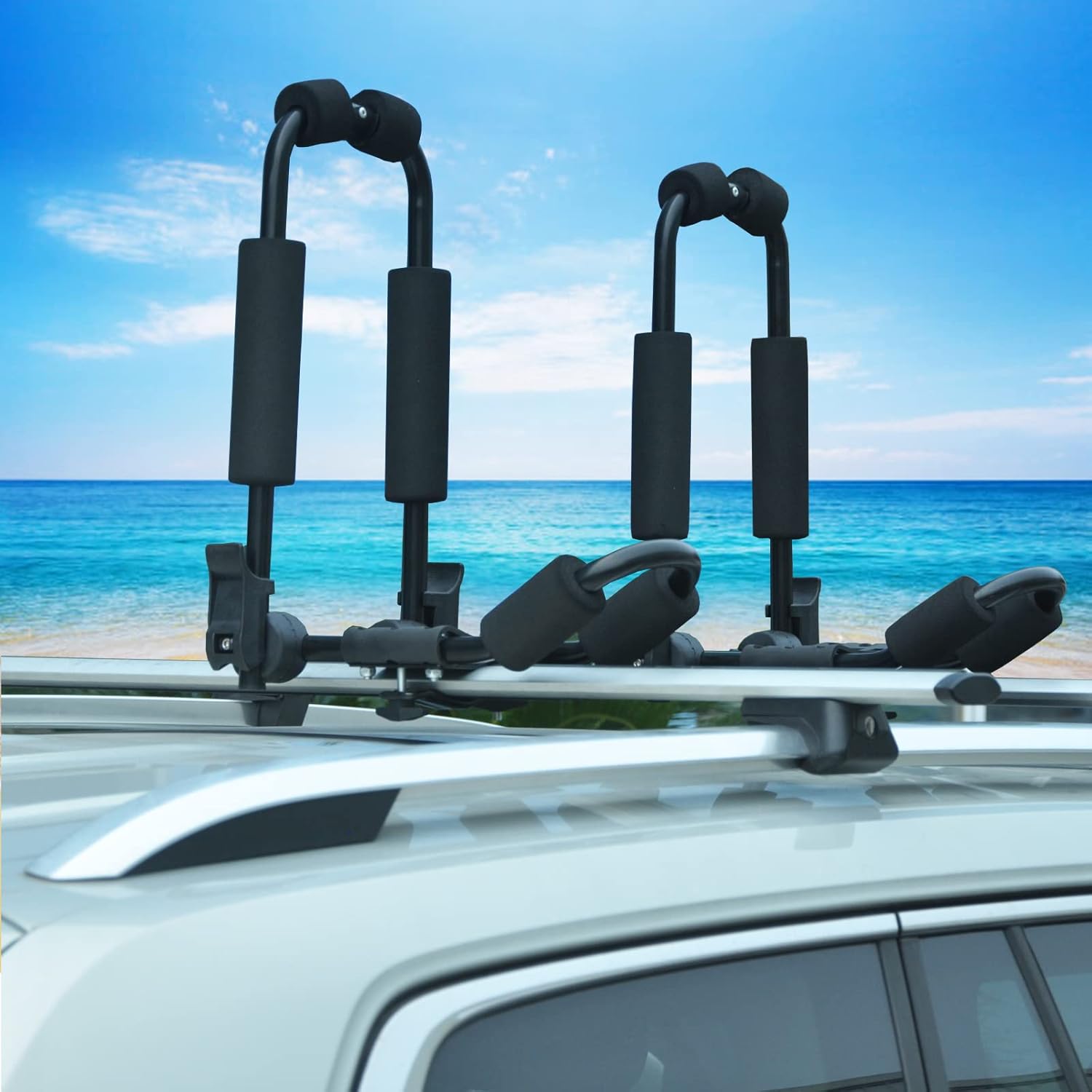 Bonsing Kayak Roof Rack, J-Style Foldable and Universal Mounting Kayak Racks for Roof Rack Rooftop Kayak Carrier for SUV Cars Pack of 2