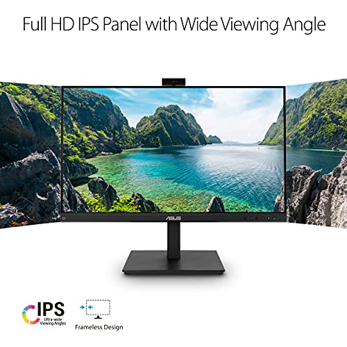 ASUS 27” 1080P Video Conference Monitor (BE279QSK) - Full HD, IPS, Built-in Adjustable 2MP Webcam, Mic Array, Speakers, Eye Care, Wall Mountable, Frameless