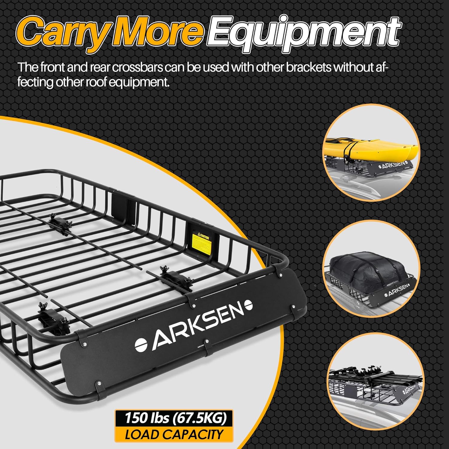 ARKSEN 84 Inch Universal Roof Rack Cargo Basket with Extension Soft-Shell Rooftop Cargo Carrier with Waterproof Car Roof Bag for SUV, Trucks, & Cars - Black