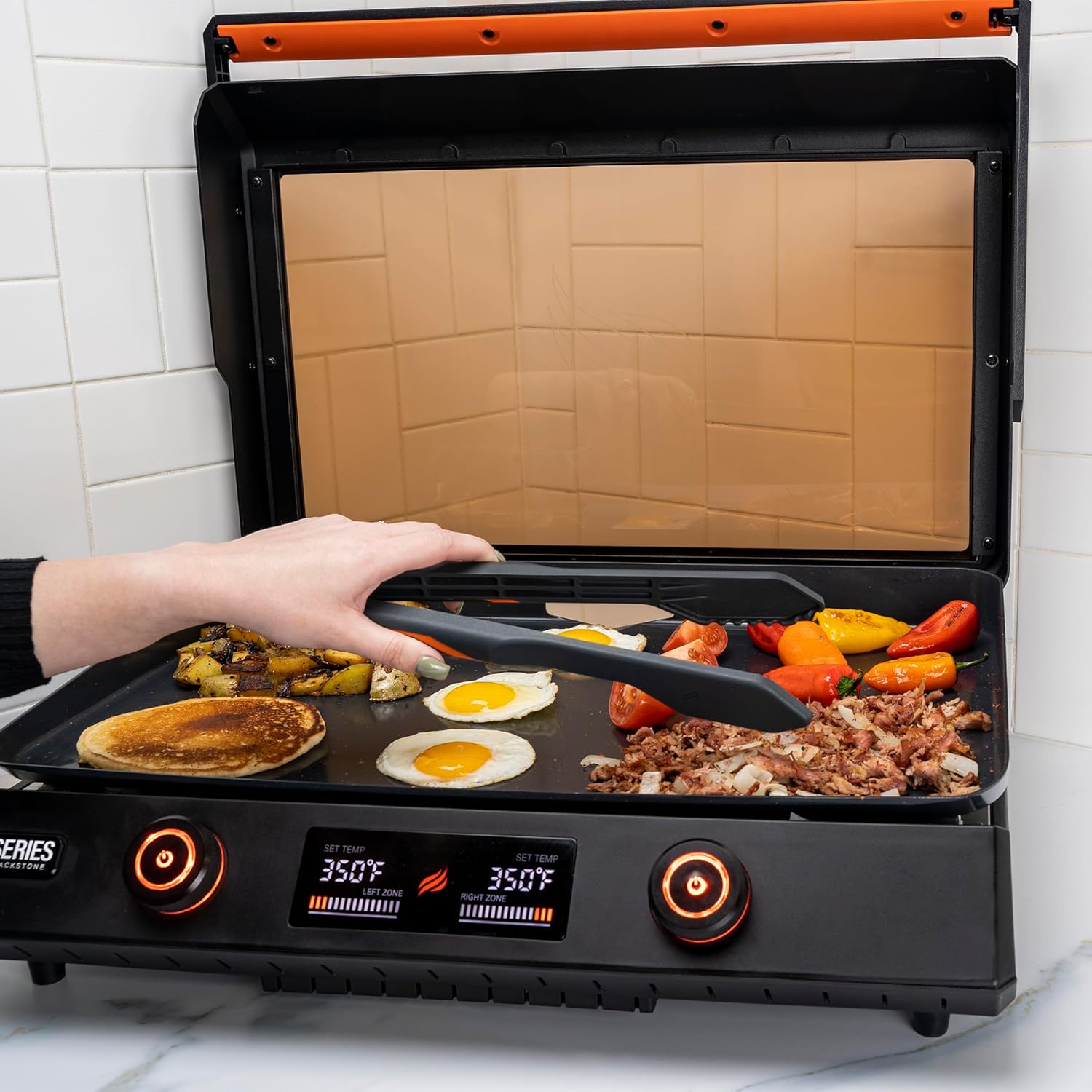 22 Inch Blackstone Electric Griddle Nonstick with Lid, 8001 E-Series Tabletop Large Griddle with Blackstone Griddle Accessories For Indoor and Outdoor Use and Wholesalehome Reusable Gloves and Cloth