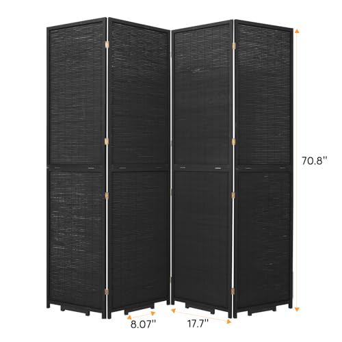 Bamboo Room Divider Folding Privacy Screens, Wall Divider for Room Separation, Portable Room Partitions and Dividers, 5.6FT Bamboo Mesh Woven Room Divider Panel (Brown, 4 Panel)