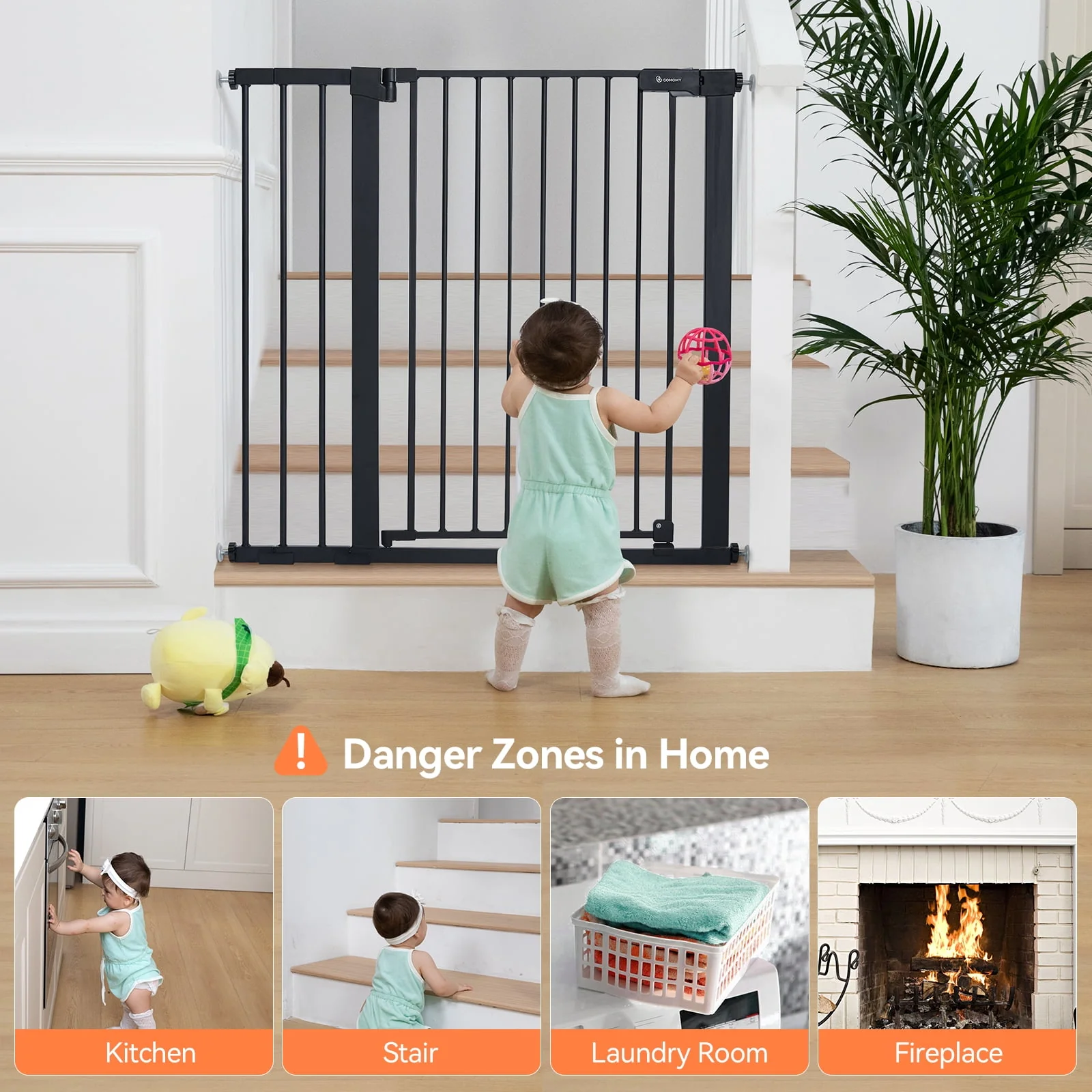 Baby Gate, 36'' Extra Tall 29.5-48.8'' Wide Toddler Gates for Doorway Stairs