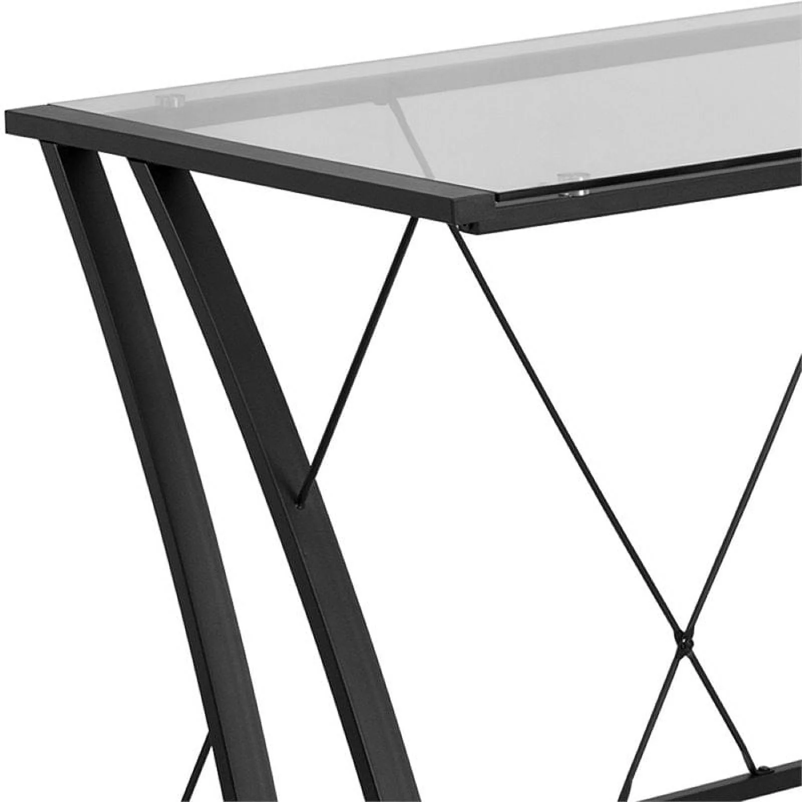 Bowery Hill Glass L-Shape Computer Desk In Clear Black