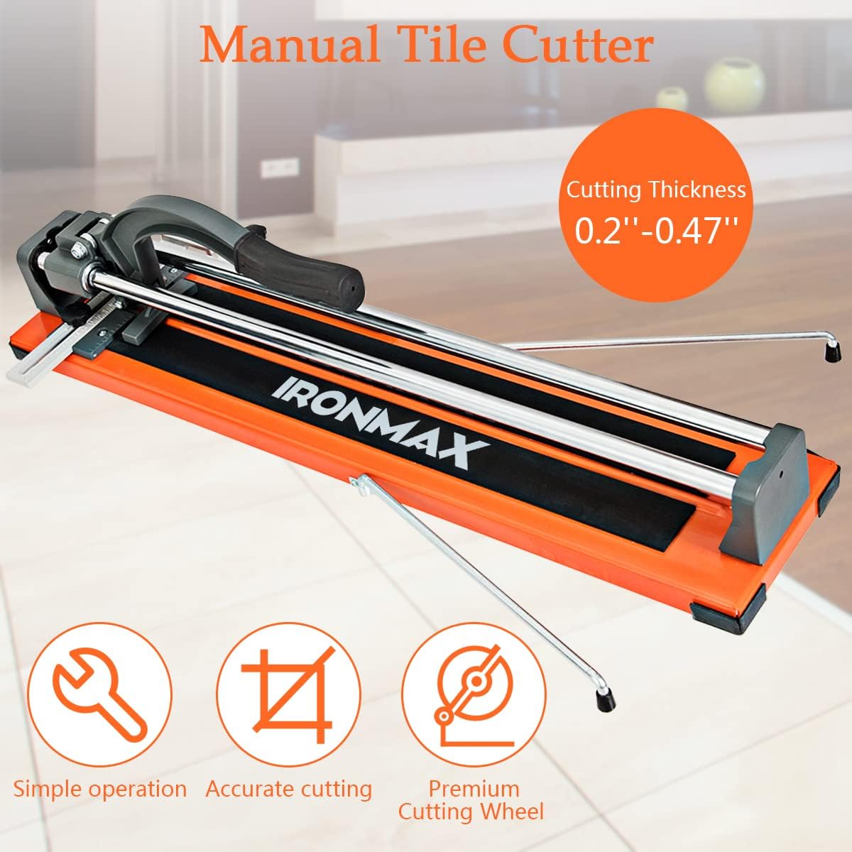Goplus 24 Inch Manual Tile Cutter, Professional Porcelain Ceramic Floor Tile Cutter with Tungsten Carbide Cutting Wheel, Ergonomic Handle, Anti-skid Feet & Removable Scale