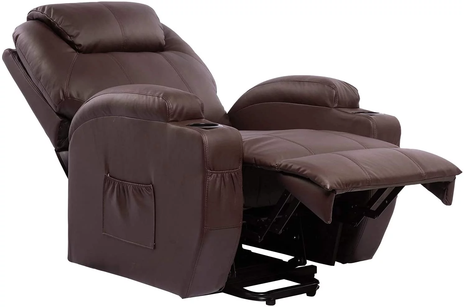 Polar Aurora Living Room Power Lift Massage Recliner Chair for Elderly PU Leather Heated Recliner Ergonomic Lounge Vibratory Massage Function with Cup Holders/Heating/Remote Control