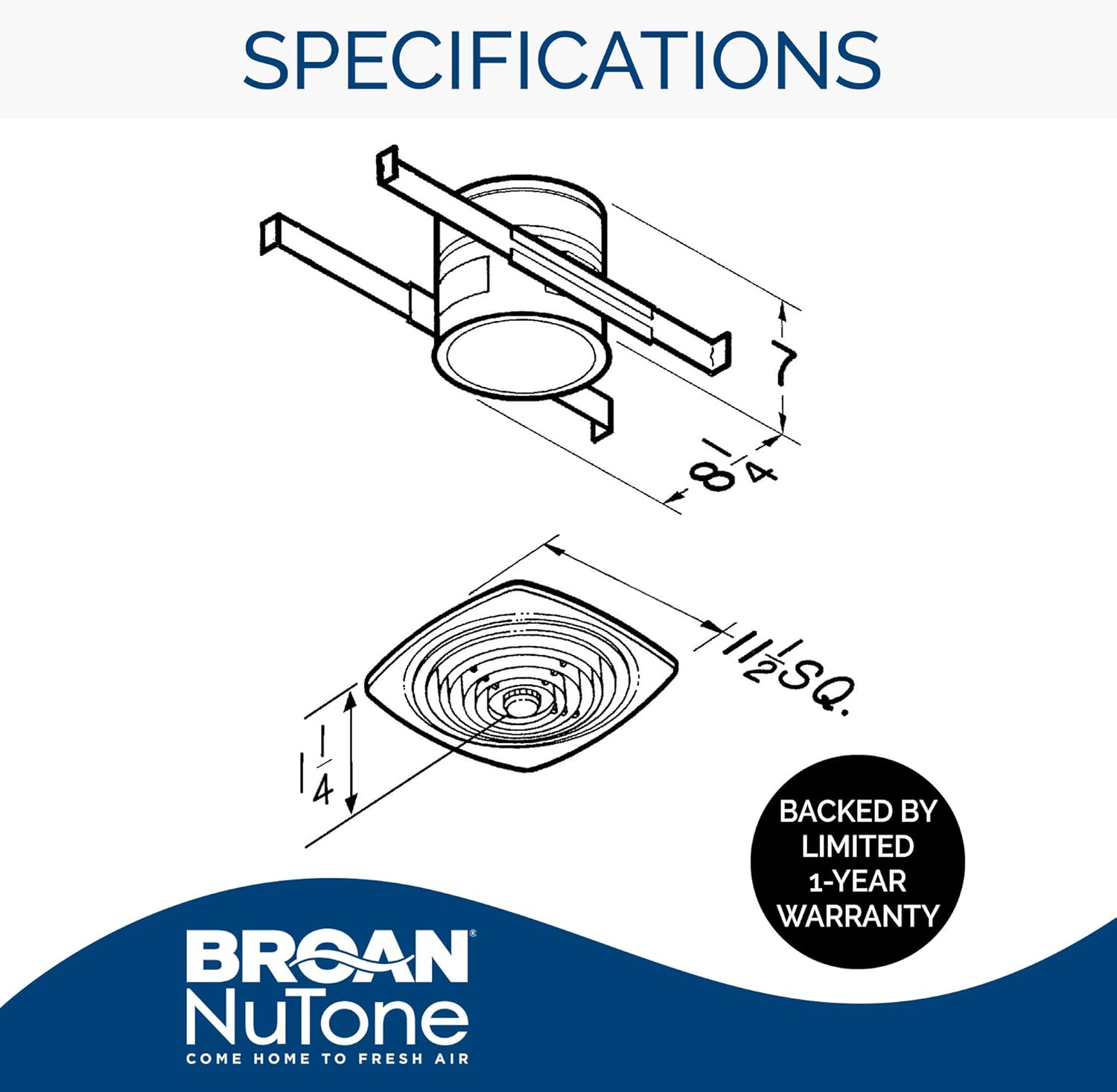 Broan-NuTone 505 Exhaust Fan, White Vertical Discharge Ceiling Ventilation Fan, 8.5 Sones, 200 CFM, 8