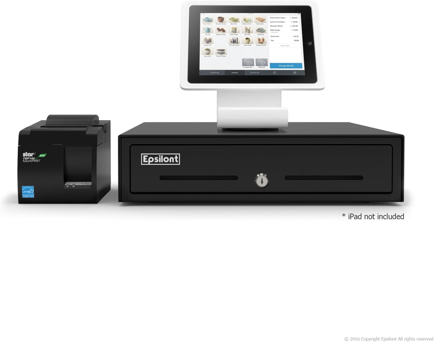 Star Micronics TSP143III USB Receipt Printer, Stand for 10.2” & 10.5” iPads, and Epsilont Cash Drawer Compatible with Square