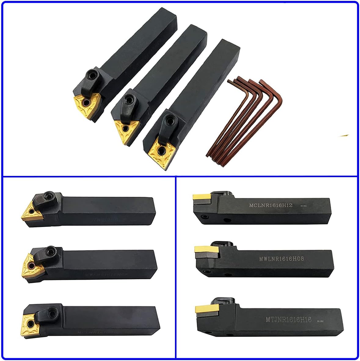 ASZLBYM 5/8" 36PCS Indexable Carbide Lathe Turning Tool Insert Holder Bit Set MTJNR1616H16 + MWLNR1616H08 + MCLNR1616H12 with CNMG 431 + WNMG 431 + TNMG 331 Indexable Carbide Turning Insert Blades