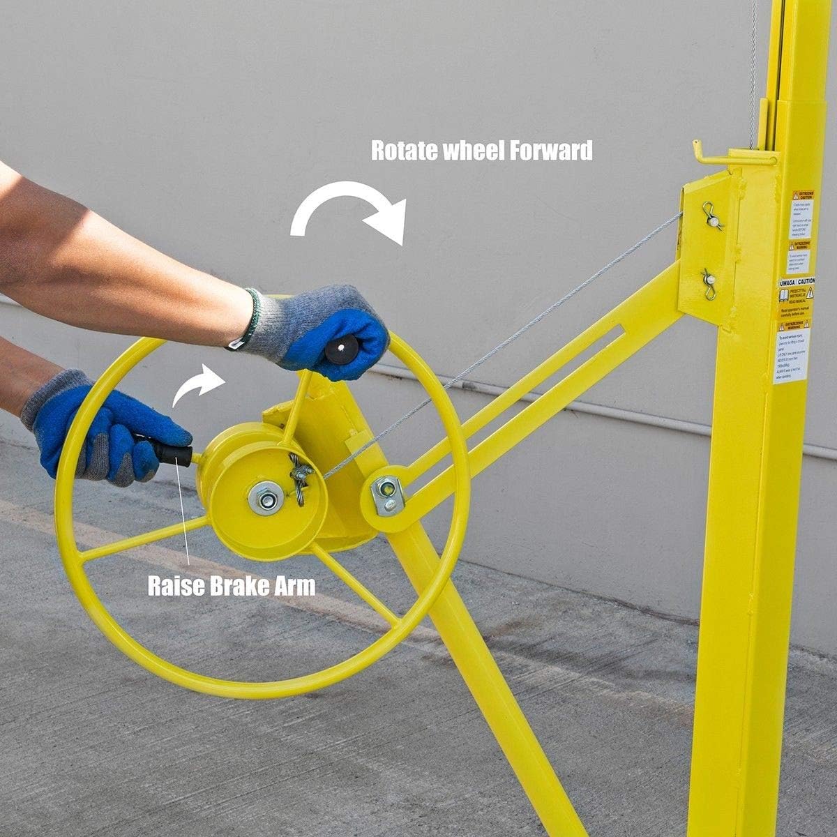 Stark USA Professional Series 16' ft Drywall Rolling Lift Panel Hoist Jack Caster Construction Dry Wall Lifting w/Caster Wheel, Yellow