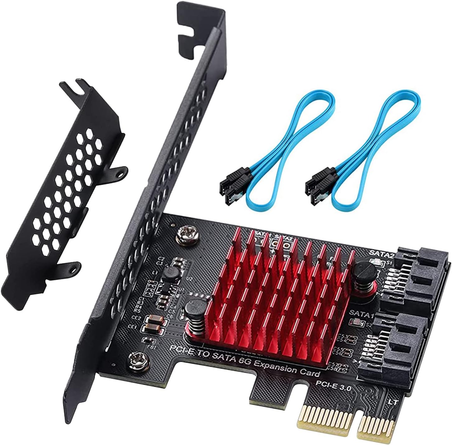 YUNKOZAND 4X PCIE SATA Card 8 Ports,with 8 SATA Cables,PCIE to SATA 3.0 6 Gbps Controller,PCIE SATA Expansion Card,PCIE SATA Controller Card,ASM1166+JMB575 Chips (8 Ports SATA-4X)