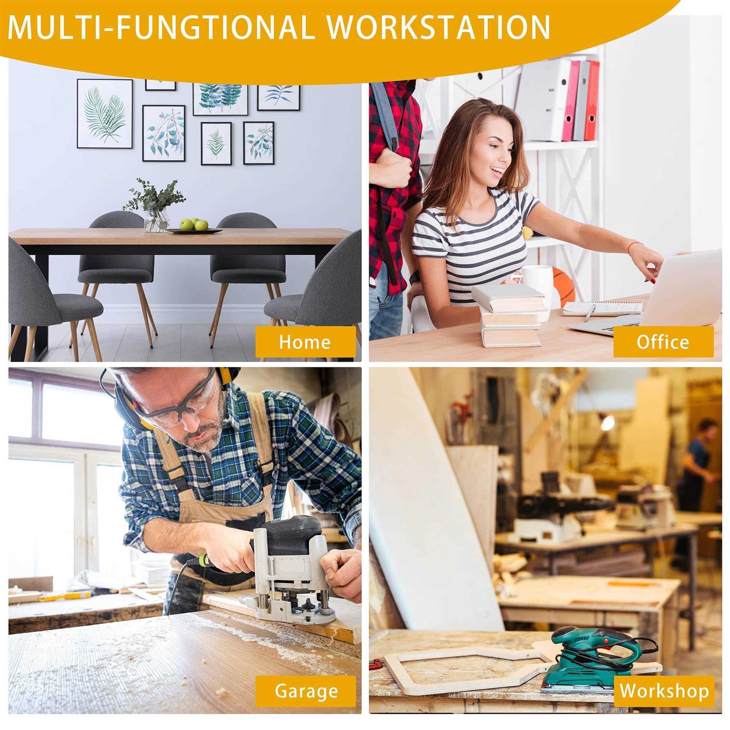 Betterhood 48 Heavy-Duty Adjustable Workbench for Garage Rubber Wood Shop Table W/Rubber Pads - Shop Hardware Tools Online Store