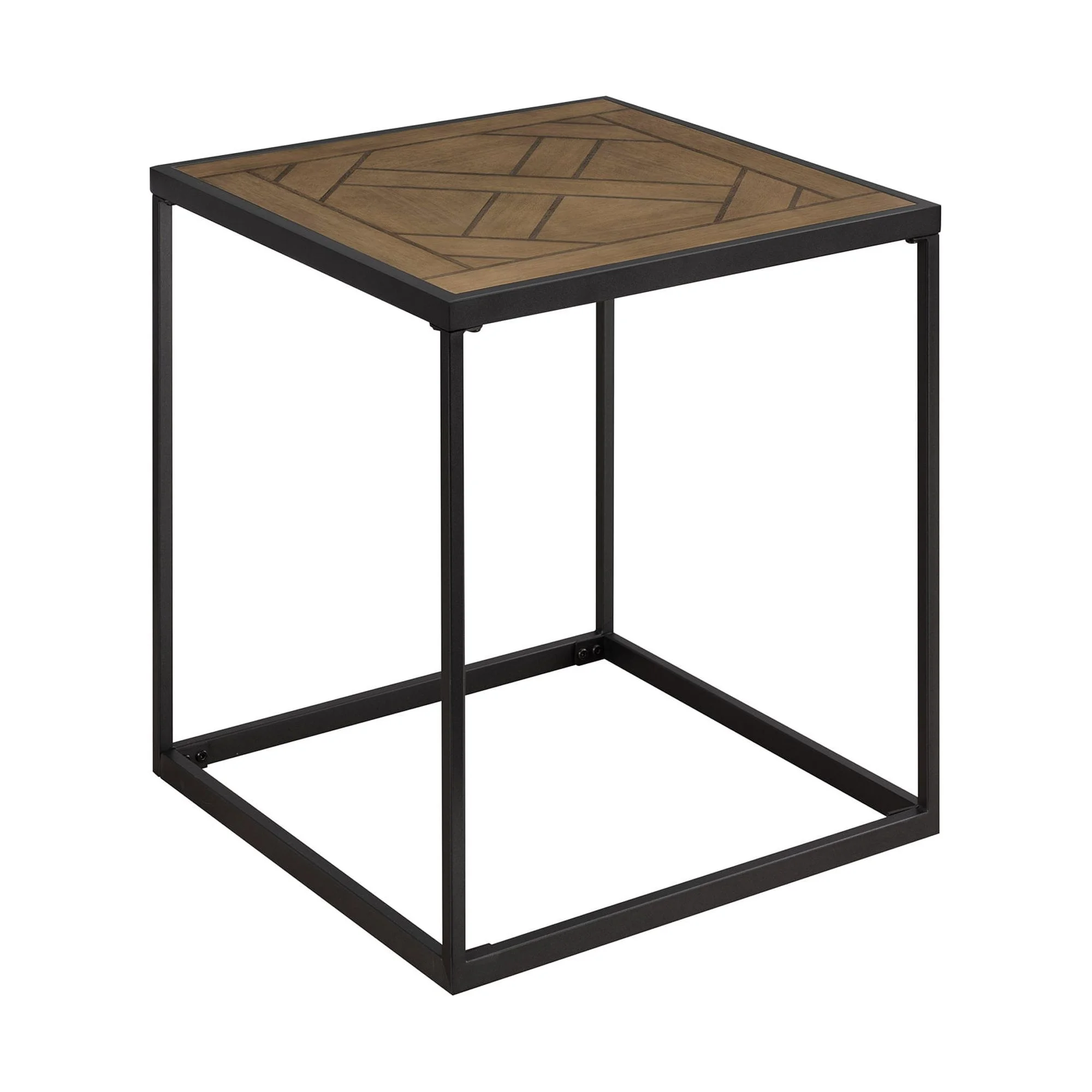Walker Edison Urban 20" Parquet-Top Metal Square Side Table, Parquet Veneer