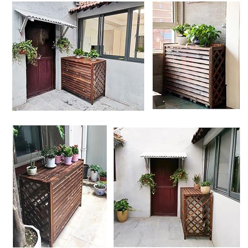 LLYLAFDC Outside Air Conditioning Cover Privacy Fence Panels, Wood Air Conditioner Privacy Screen,Condensing Unit Protective Cover, Louvered Storage Shelf for Outside Units