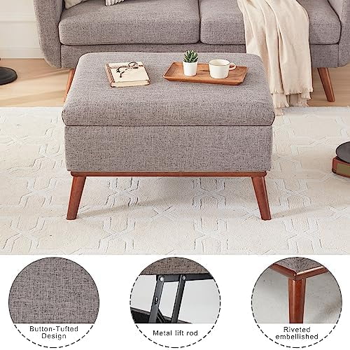 xrboomlife Large Ottoman with   31.5-inch Mid Century Modern Rectangle Coffee Table with Lid Lifting  and High Wooden Legs  Oversized  Ottomans for Living Room  Office Room (Beige)