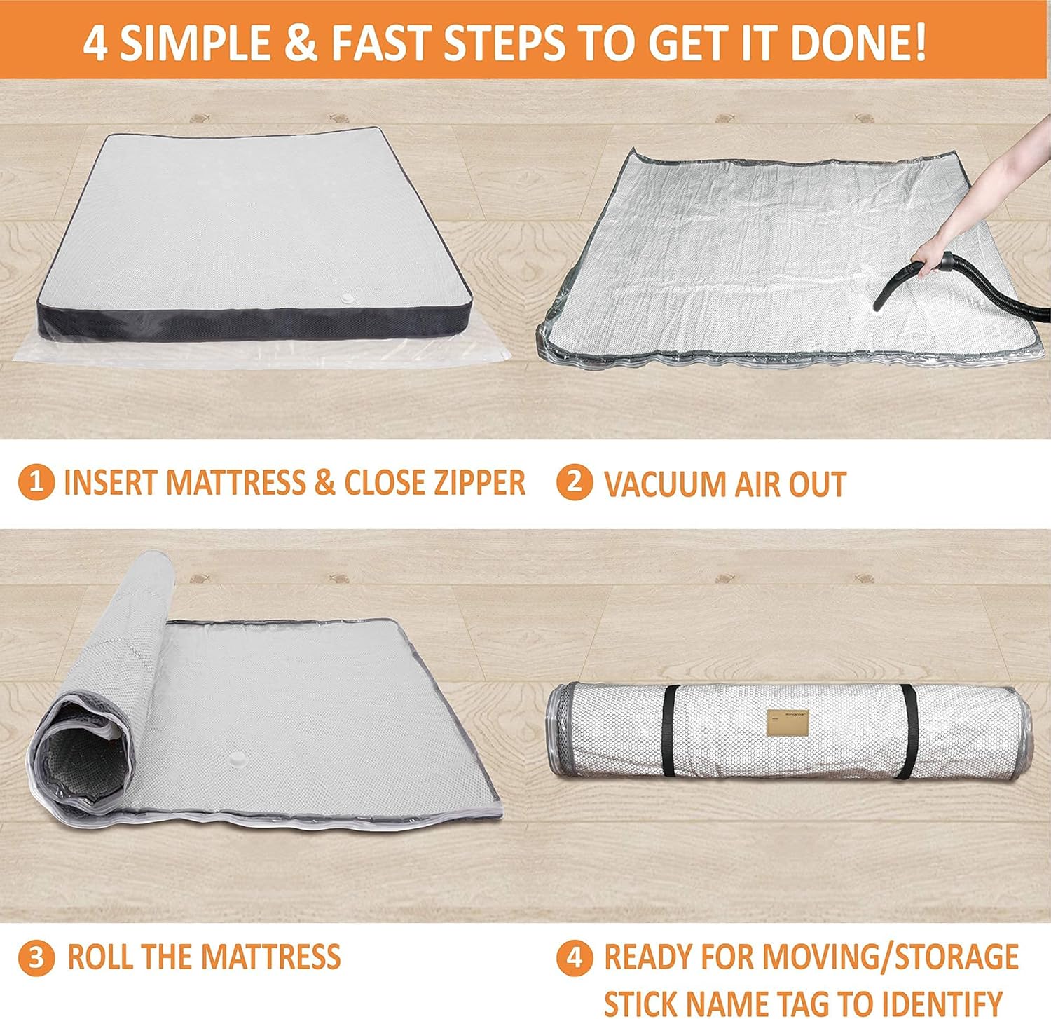 (King/Cal King) Foam Mattress Vacuum Bag 5 Name Tags, Straps Included, Mattress Vacuum Sealable Bag