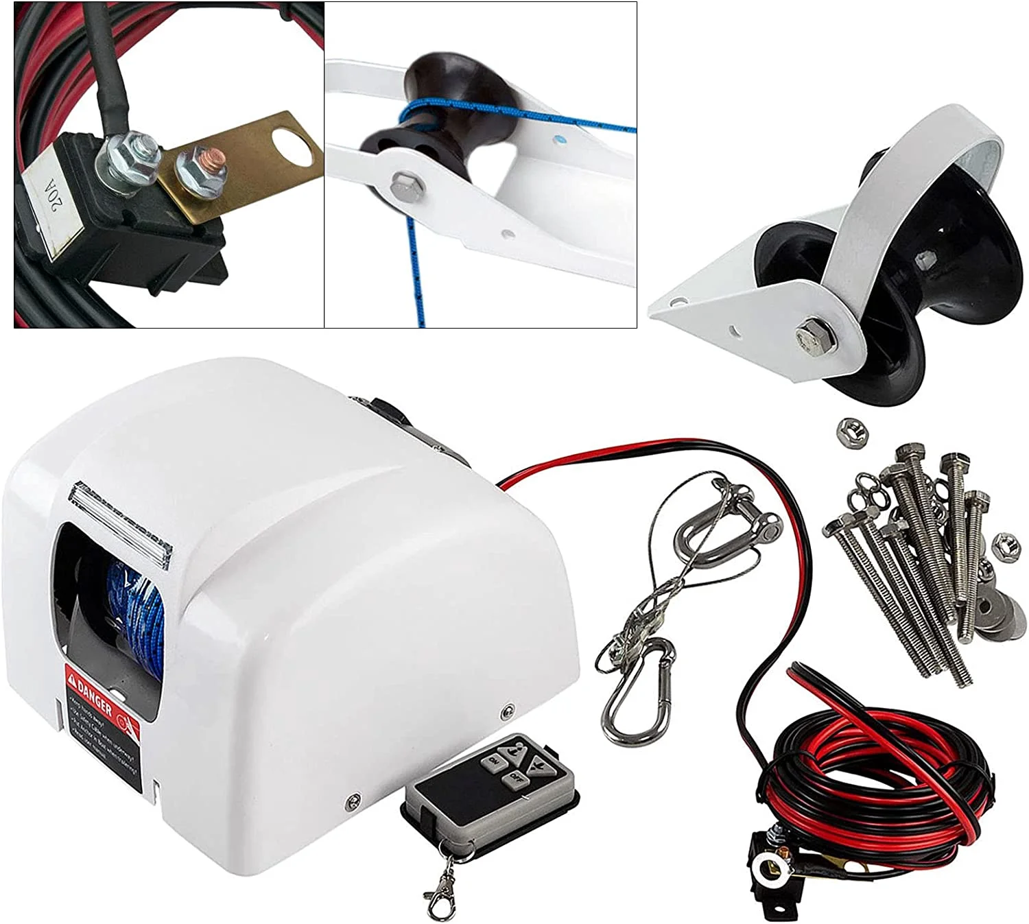 Miumaeov Electric Anchor Winch, Marine Anchor Winch Saltwater Boat Electric Windlass Anchor Winch w/ Wireless Remote Control Heavy Duty Towing Winches for Fishing Pontoon Boats (25LBS)