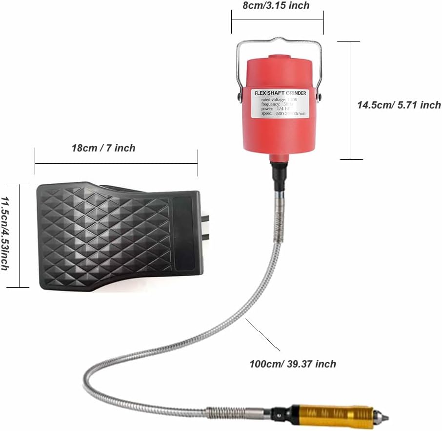 Tech-L Flex Shaft 560W 6.5MM Flex Shaft Rotary Tool 1/4 Inch HP Flex Shaft Grinder Multi-function Tools Foot Pedal Control Kit for Carving Buffing Drilling Polishing(560W) Pack of 2