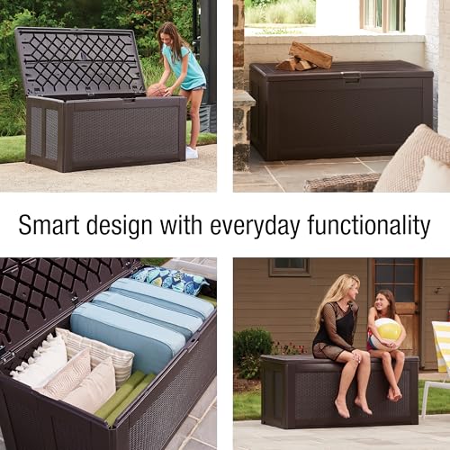Rubbermaid Extra Large Resin Outdoor Storage Deck Box (134 Gal), Weather Resistant, Gray, Deck Organization for Home/Backyard/Pool Chemicals/Toys/Garden Tools/Porch/Patio Cushions