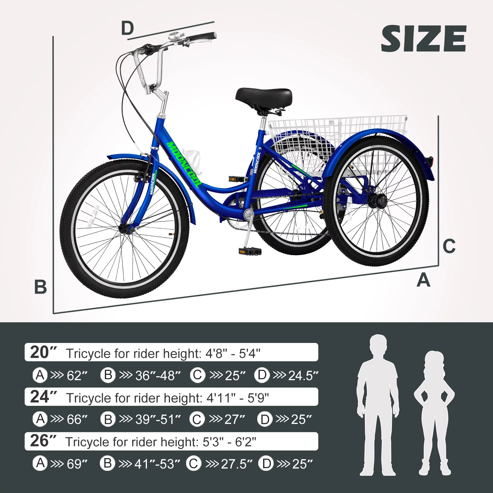 LILYPELLE 24 Adult Tricycle 7 Speed, Three Wheel Bikes for Adults 400lbs,Low-Step Through Trike Cruiser for Exercise Shopping Outdoor Activities,Cyan