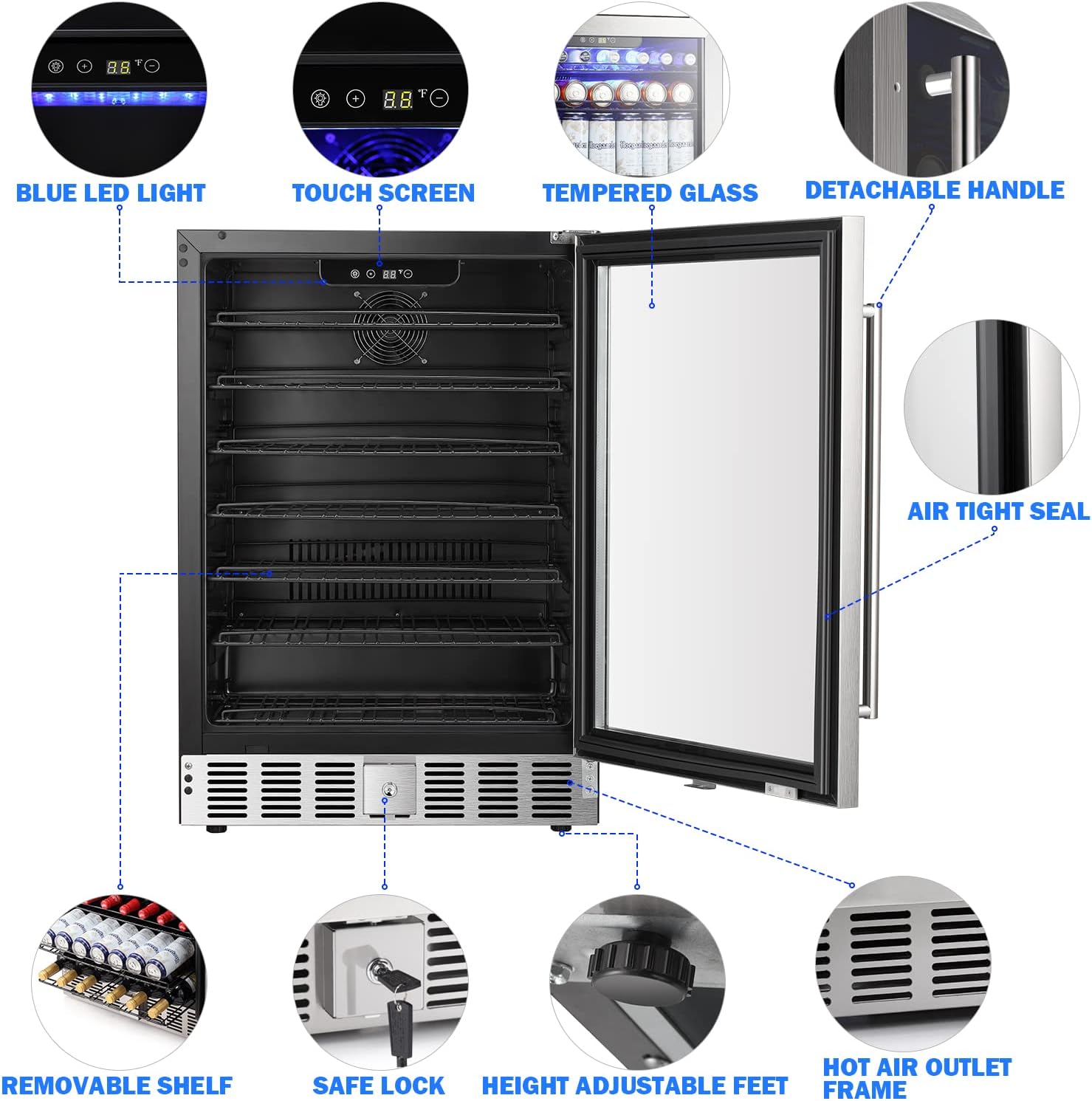 COWSAR Wine Cooler Refrigerator 24inch Wine Fridge Freestanding or Built-in Wine Refrigerator 5.1Cu.Ft Wine Fridge Under Counter Stainless Steel Wine and Beverage Refrigerator with Glass Door