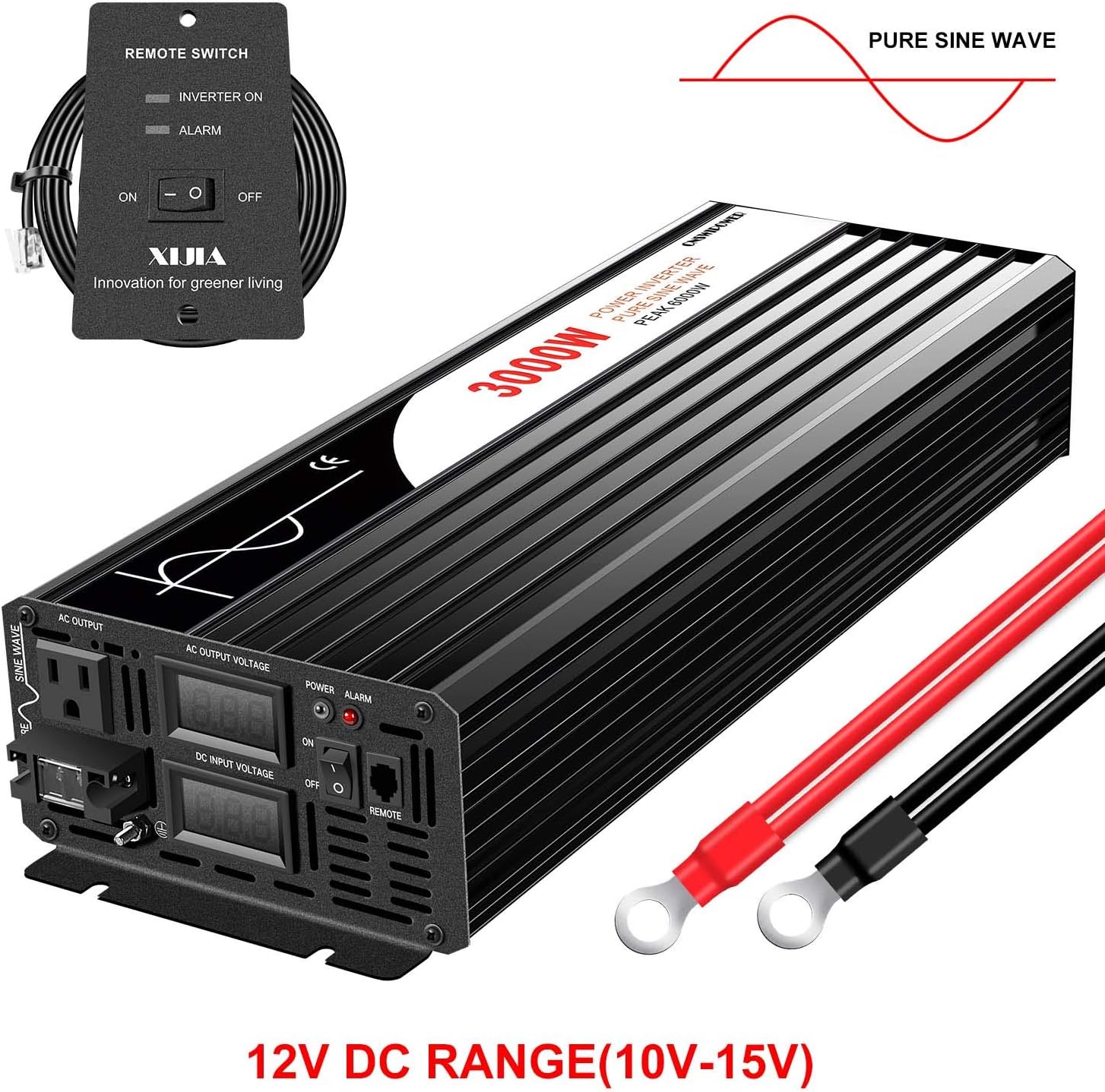 Xijia 3000W (Peak Power 6000W) Pure Sine Wave Power Inverter DC24V to 110V 120V ac Converter 60HZ with Soft Start for car &Camping (DC24V (Range 20V-30V) 3000W)