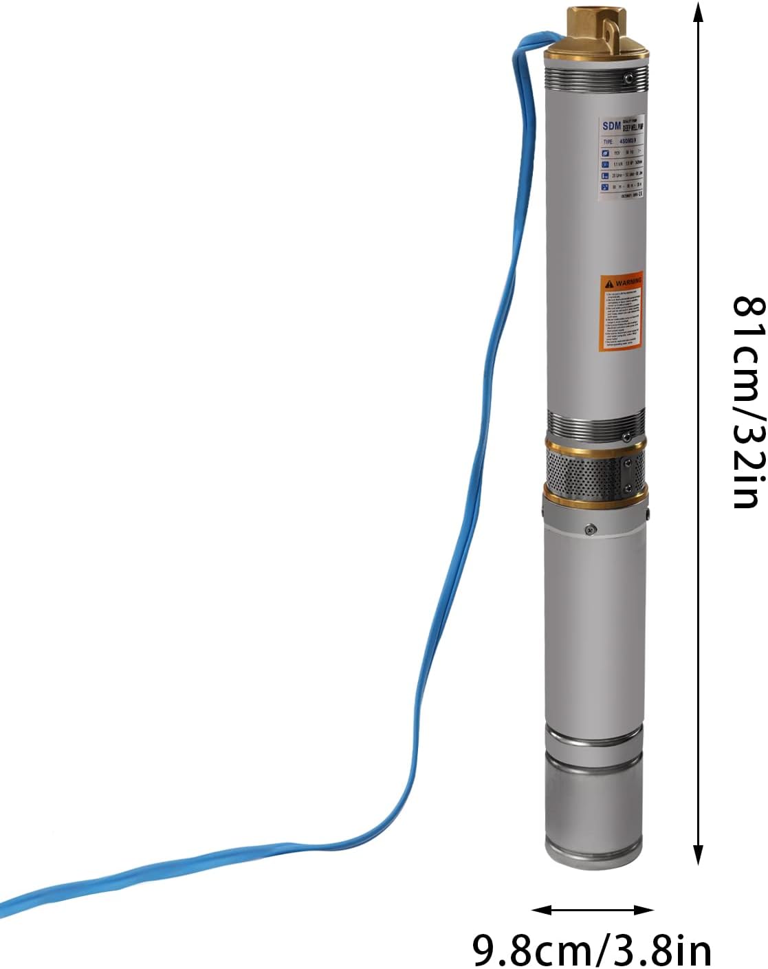 Deep Well Submersible Well Pump, 3.8" OD Pipe, 110V/60HZ 1.1KW 1.5HP, 1" Outlet Stainless Steel Submersible Bore Well Pump with Control Box for Industrial Irrigation Home Use
