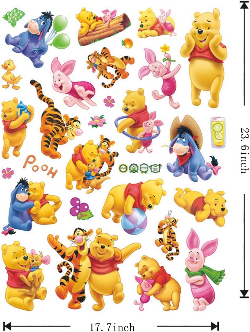 Winnie The Pooh Sticker Children's Cartoon Bedroom Background Wall Decoration Self-Adhesive Wall Sticker PVC Pack of 2