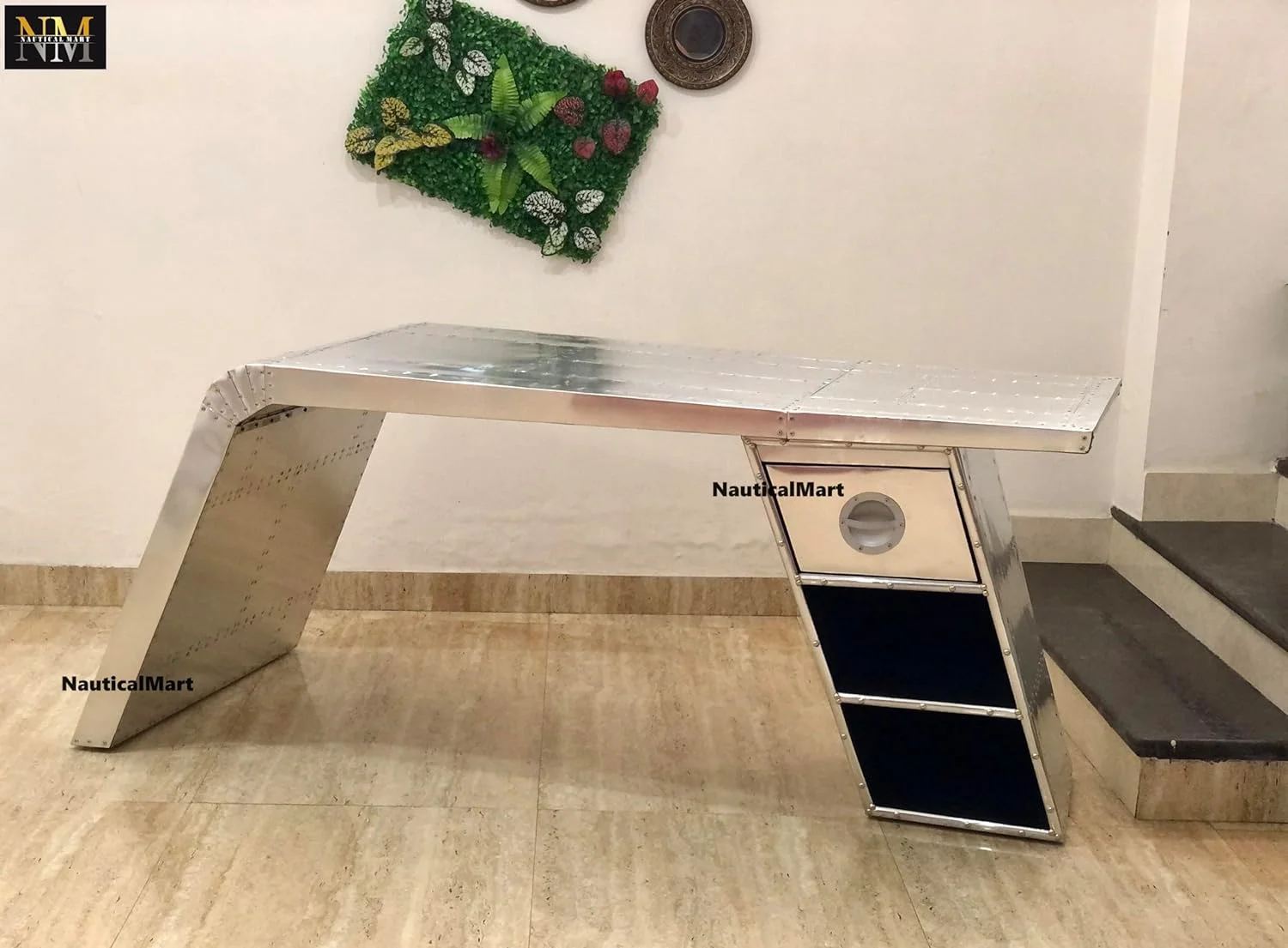 NauticalMart Aviator Wing Desk Aluminium Table Aviator Home Office Furniture (Right, 70 Inches)