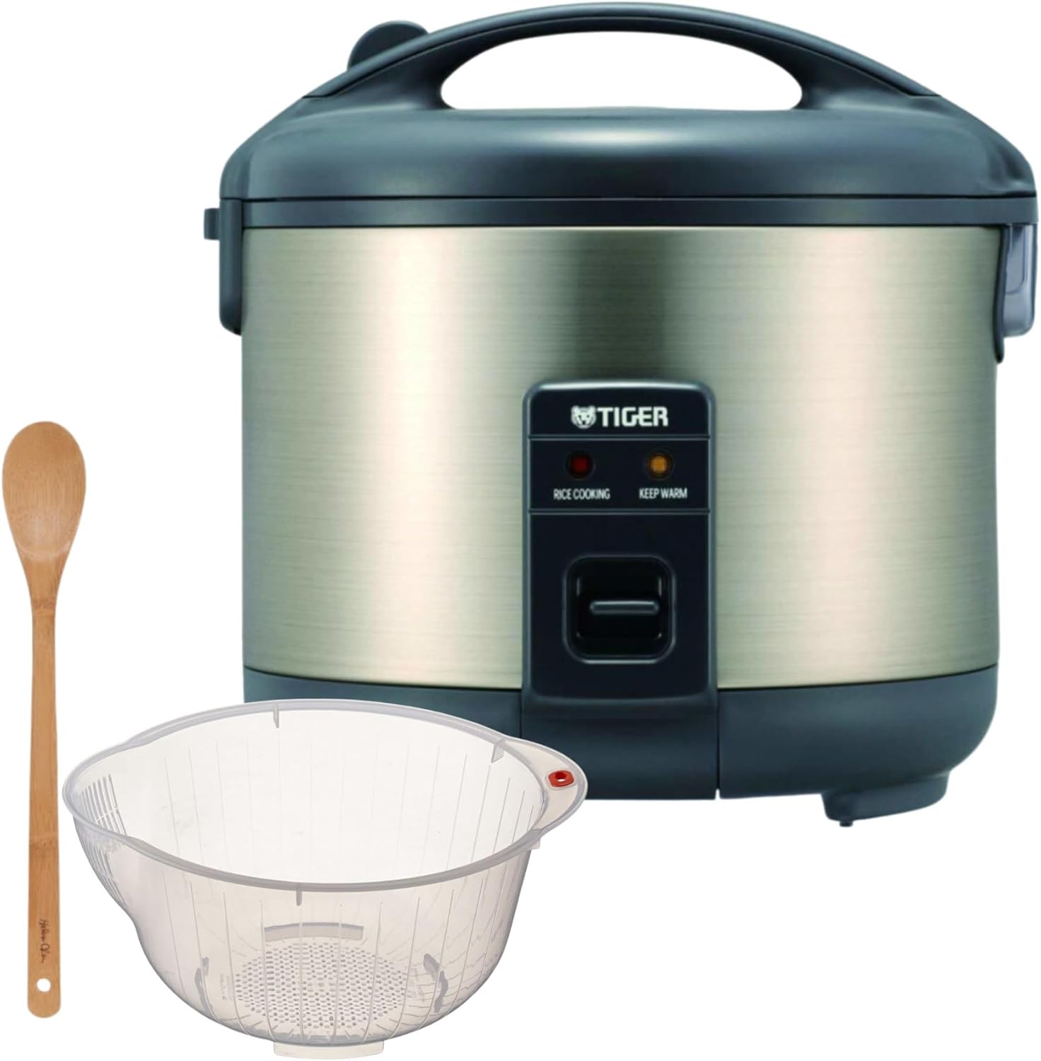 Tiger JNP-S18U Stainless Steel 10-Cup Conventional Rice Cooker (Urban Satin) Bundle with Rice Washing Bowl and Bamboo Spoon (3 Items)