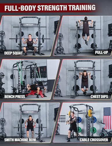 Major Fitness Drone2 Advanced Training Smith Machines– All-in-One Home Gym Squat Rack with Aluminum Pulley Set , Weight Bar, Dual LAT Pull-Down Systems & Cable Crossover Machine for Full-Body Workouts