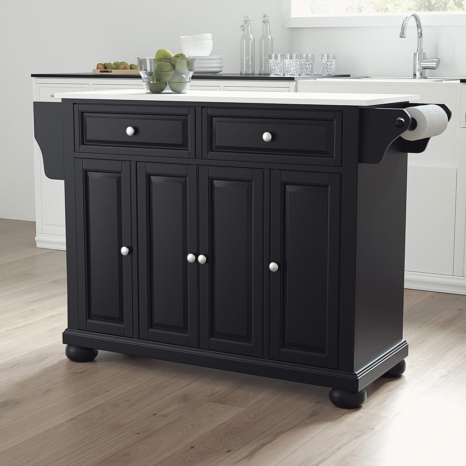 Crosley Furniture Alexandria Full Size Kitchen Island with Solid White Granite Top, Black