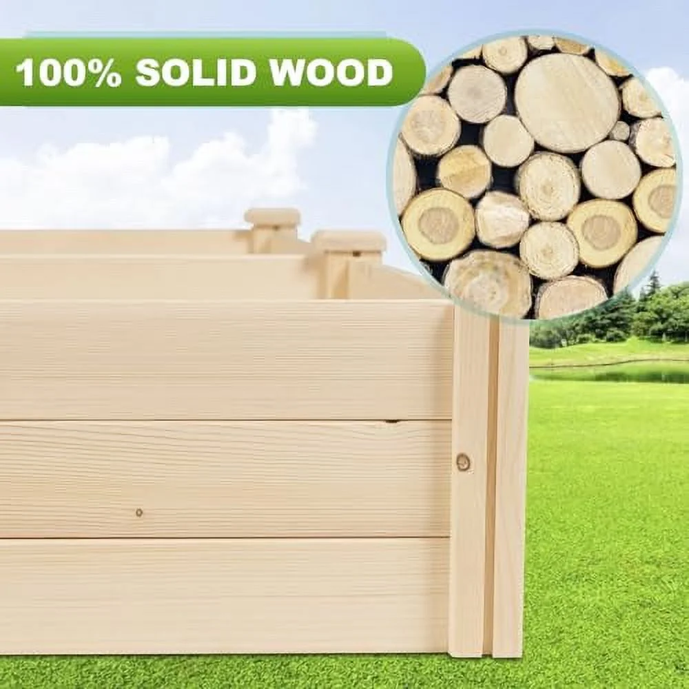 SOLAURA Outdoor 8 ft Wooden Raised Garden Bed Elevated Planter Box Kit Grow Vegetable Flower Herb Gardening, Naturally - Curated Treasures Market