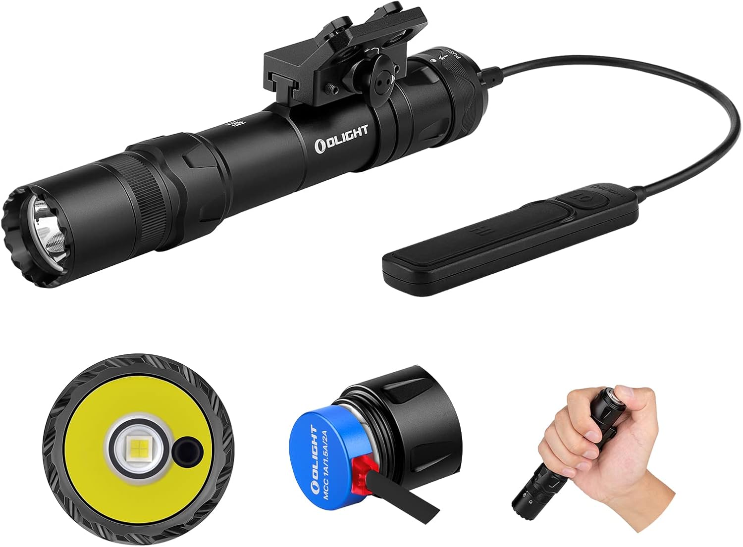 OLIGHT Odin GL M 1500 Lumens MLOK Mount Rechargeable Tactical Flashlight with Green Beam and White LED Combo, Removable Slide Rail Mount and Dual-Button Remote Pressure Switch (Black)