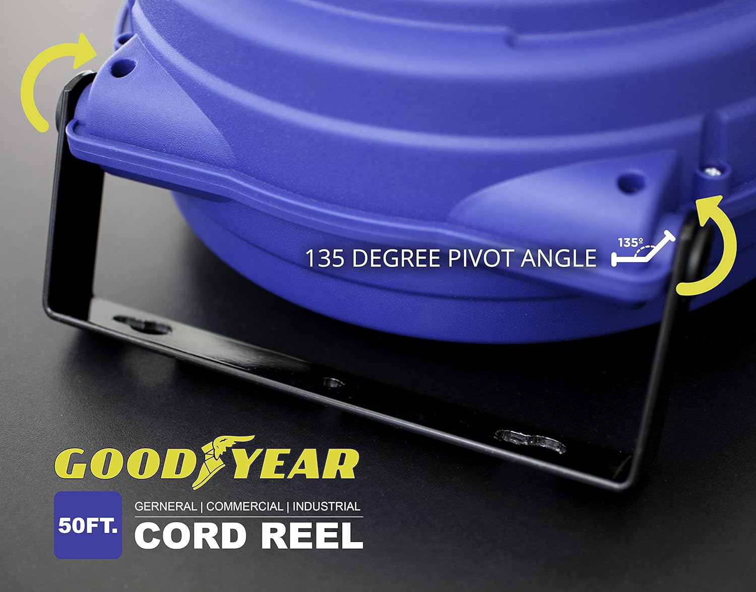 Goodyear Extension Cord Reel Retractable 16AWG x 50' Foot 3C/SJTOW Commercial Cable LED Triple Tap Connector Power 7.5A 125VAC 938W
