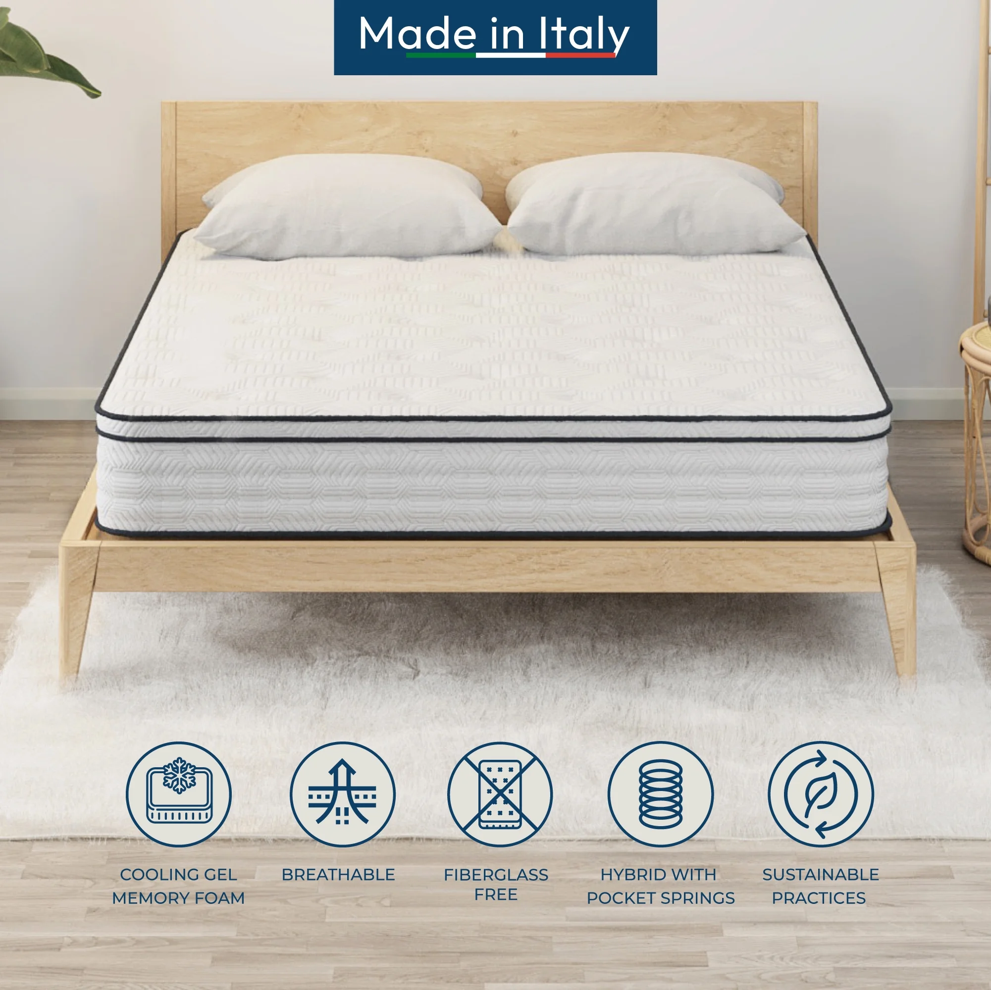 12 Full Mattress, Hybrid  Pocket Spring & Comfort Foam Mattress, Medium, CertiPUR, Mattress in a Box, Sleephome