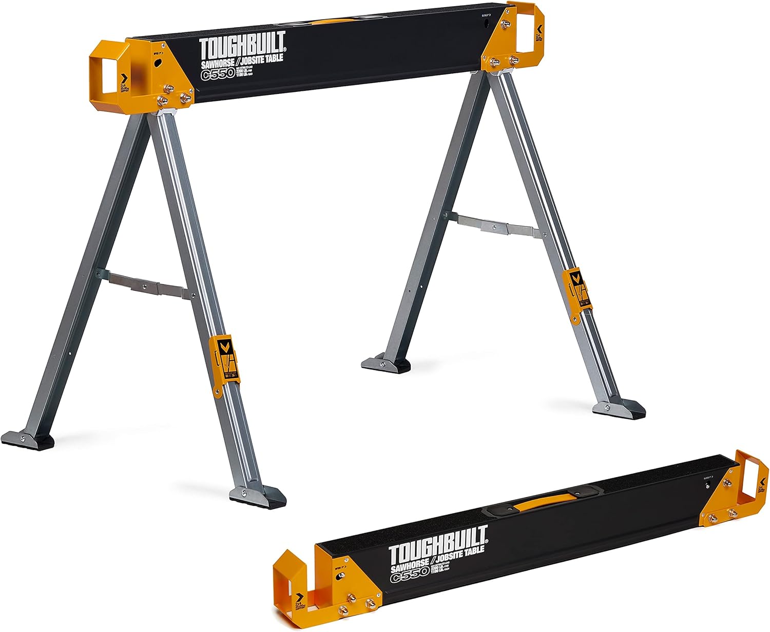 ToughBuilt - Folding Sawhorse/Jobsite Table - Sturdy, Durable, Lightweight, Heavy-Duty, 100% High Grade Steel, 41.5-Inch Easy Carry Handle - (TB-C550)