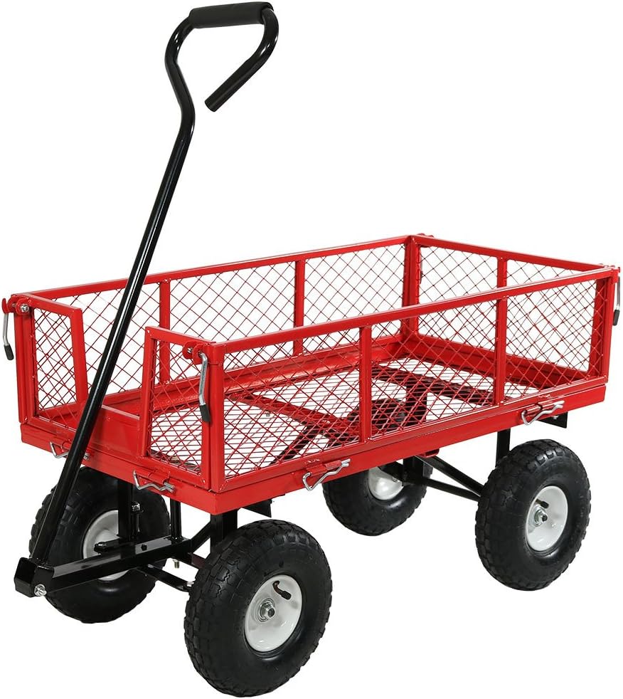 Sunnydaze Garden Cart, Heavy Duty Collapsible Utility Wagon, 400 Pound Capacity, Blue