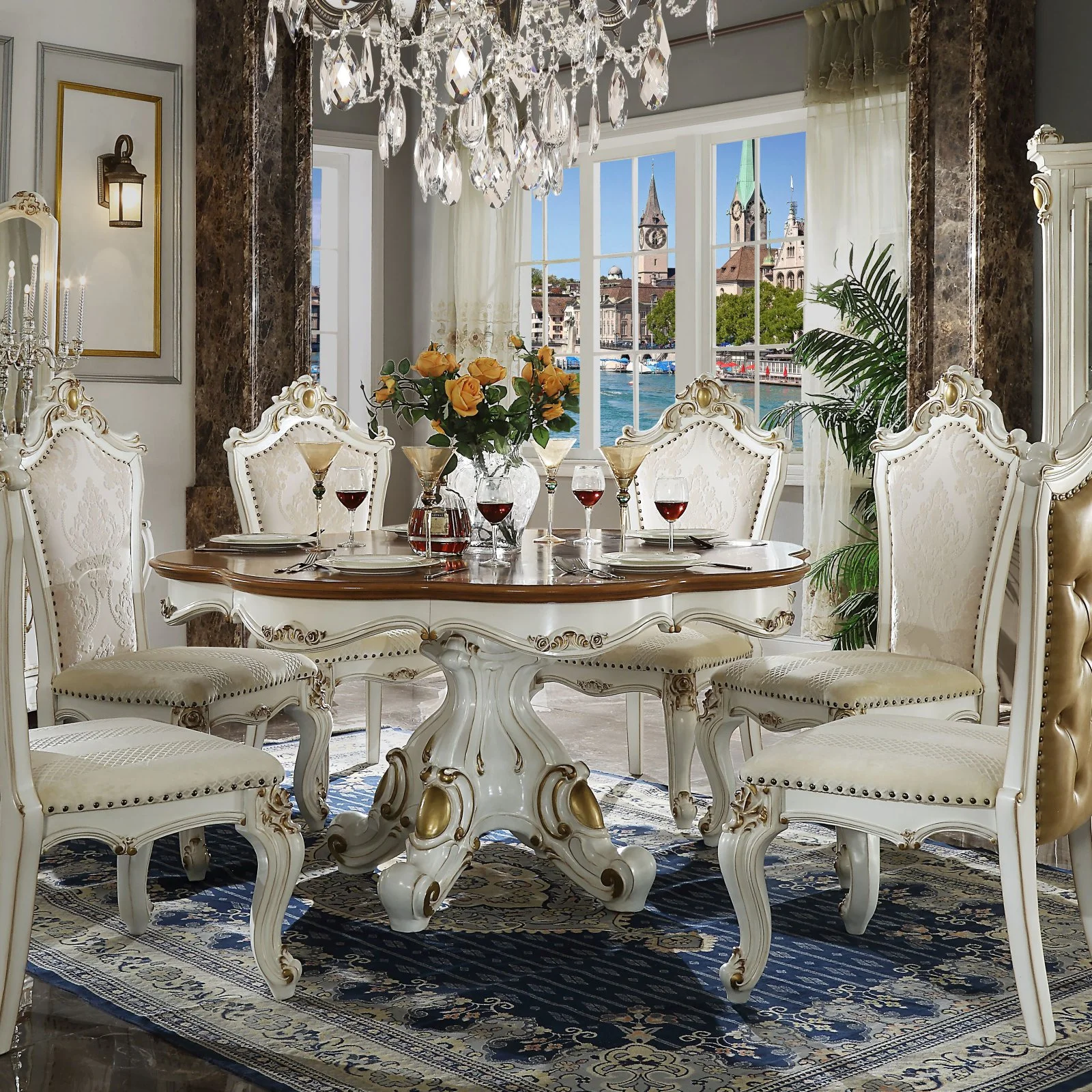 Acme Picardy Dining Table in Antique Pearl and Cherry Oak
