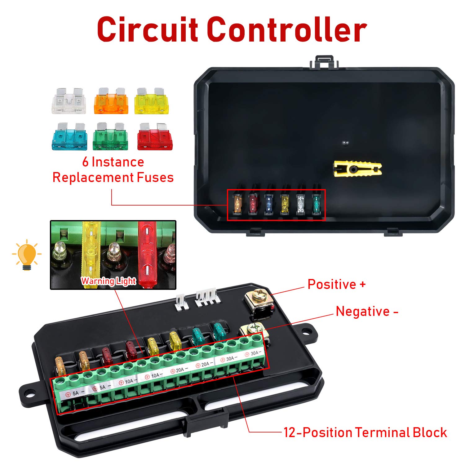 ANGU-OFFROAD 6 Gang Switch Panel, 12V Pod Electronic Fuse System Electronic Fuse System Circuit Control Box with Harness Label Sticker Circuit Control Box Pod for Car Truck Boat ATV UTV Offroad