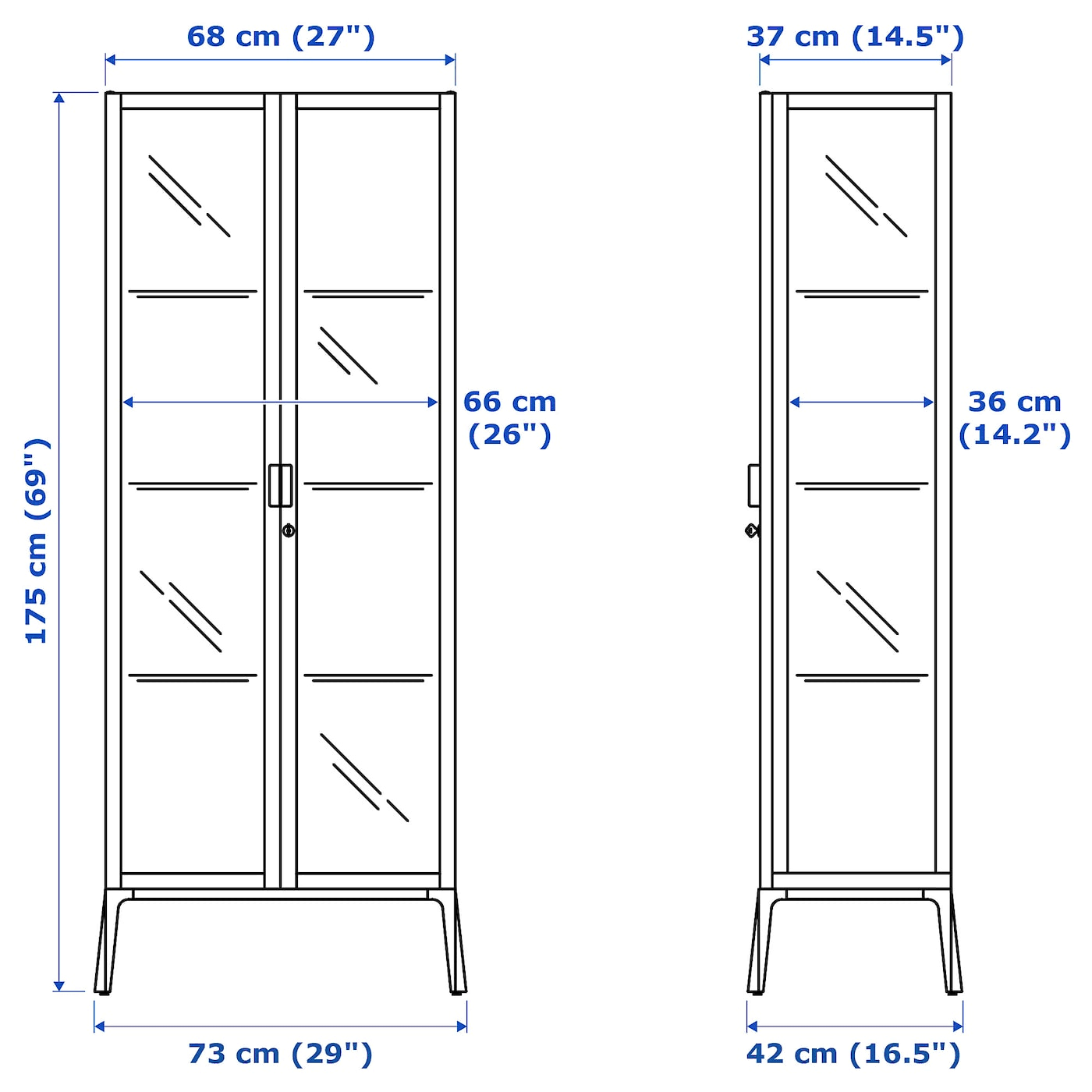 IKEA - MILSBO Glass-Door Cabinet, Anthracite, 28 3/4x68 7/8