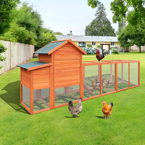 KEIKI 122＂Large Wooden Chicken Coop with Run and Nesting Box, Outdoor Hen House, Wooden Poultry Cage Wire Fence Poultry Cage