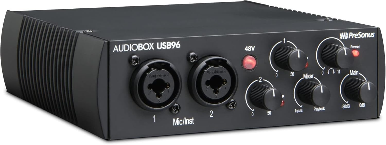 PreSonus AudioBox USB 96 25th Anniversary Edition 2x2 USB 2.0 Audio Interface with Headphones and Cable Bundle (3 Items)