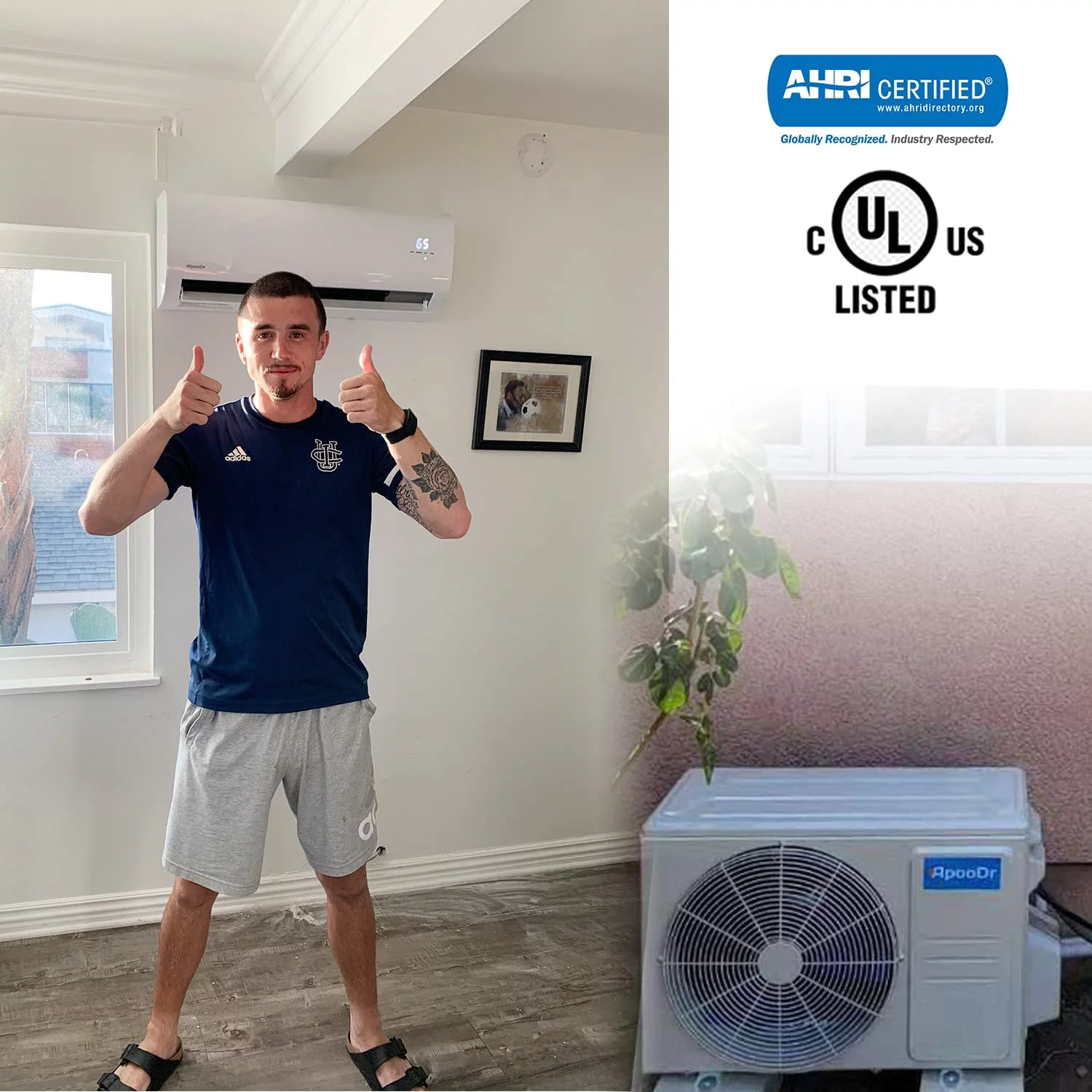 ApooDr 12000 BTU Mini Split Air Conditioner Ductless Inverter System 16.8 SEER with Heat Pump 220V 1 Ton,with Installation Kit