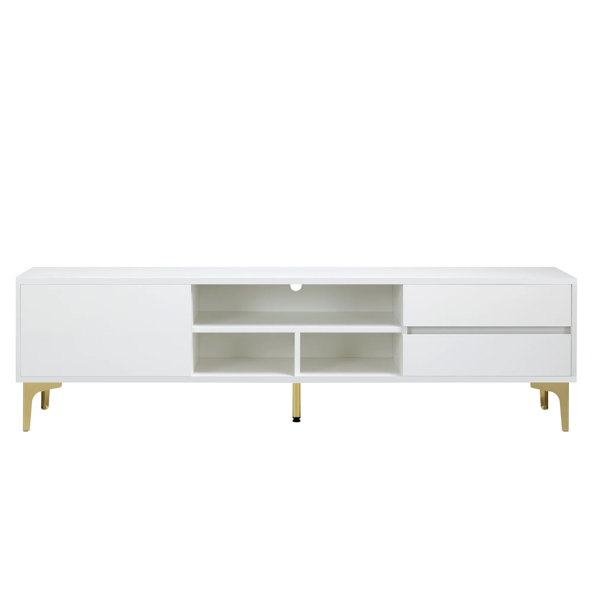 TV Stand,TV Cabinet,Entertainment Center,TV Console,Media Console,With LED Remote Control Lights,Uv Bloom Drawer Panel,Gold Metal Table Legs, Can Be Placed in The Living Room, Bedroom, White