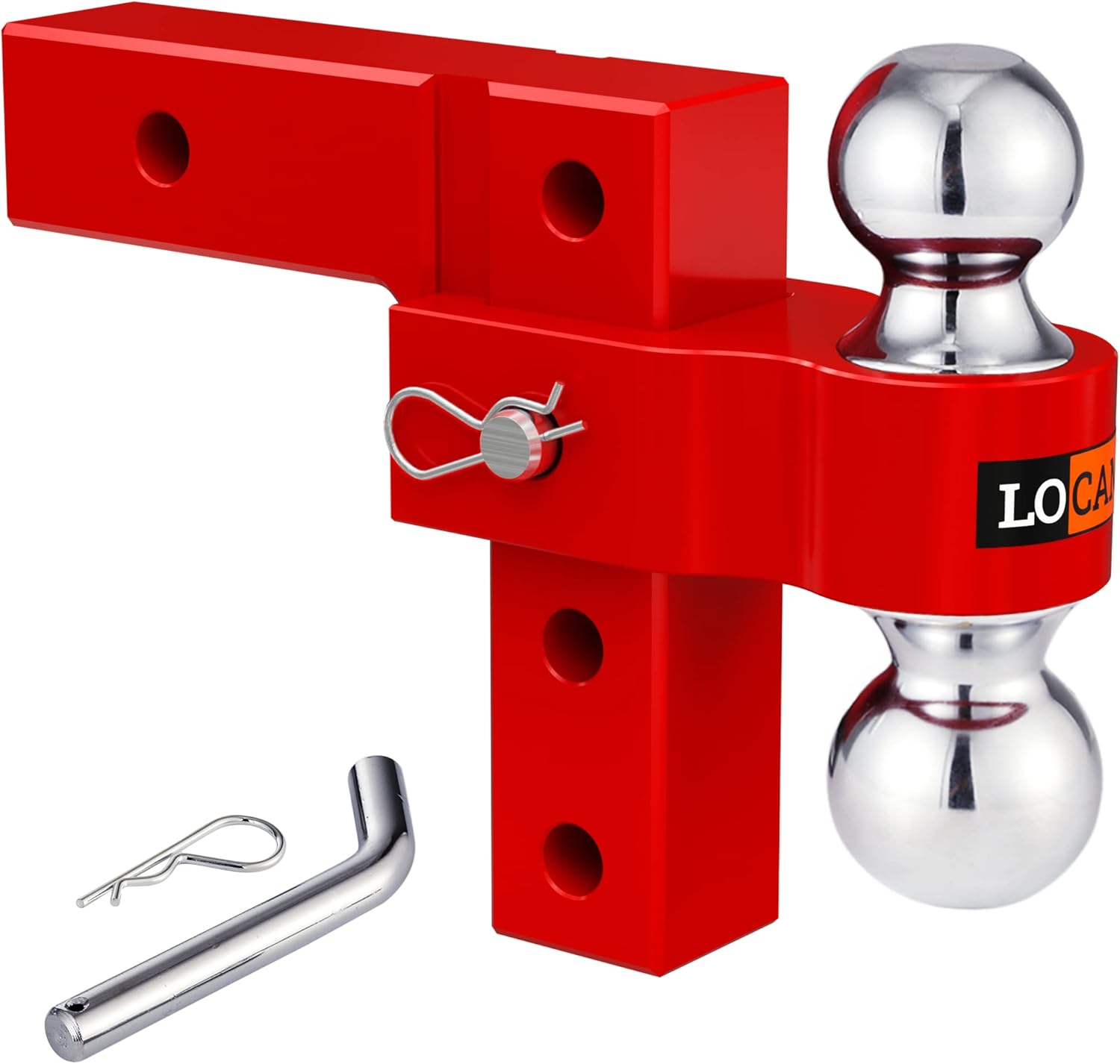 LOCAME Adjustable Trailer Hitch, Fits 2-Inch Receiver, 6-Inch Drop/Rise Aluminum Drop Hitch, Tow Hitch for Heavy Duty Truck with Double Stainless Steel Pins, Red, LC0001