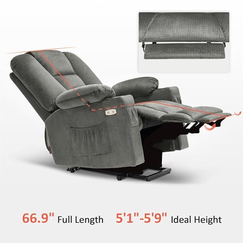 MCombo Small Power Lift Recliner Chair with Massage and Heat for Petite People, Cup Holders, USB Ports, Side Pockets, Fabric 7569 (Small-Regular, Brown)