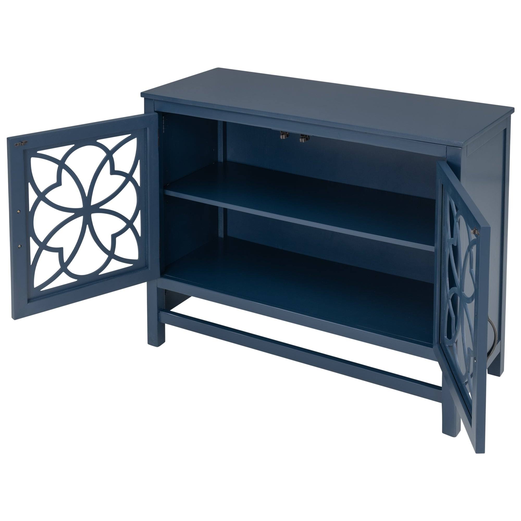 Wood Accent Buffet Sideboard Storage Cabinet with Doors u0026 Shelf, Navy - Navy Blue