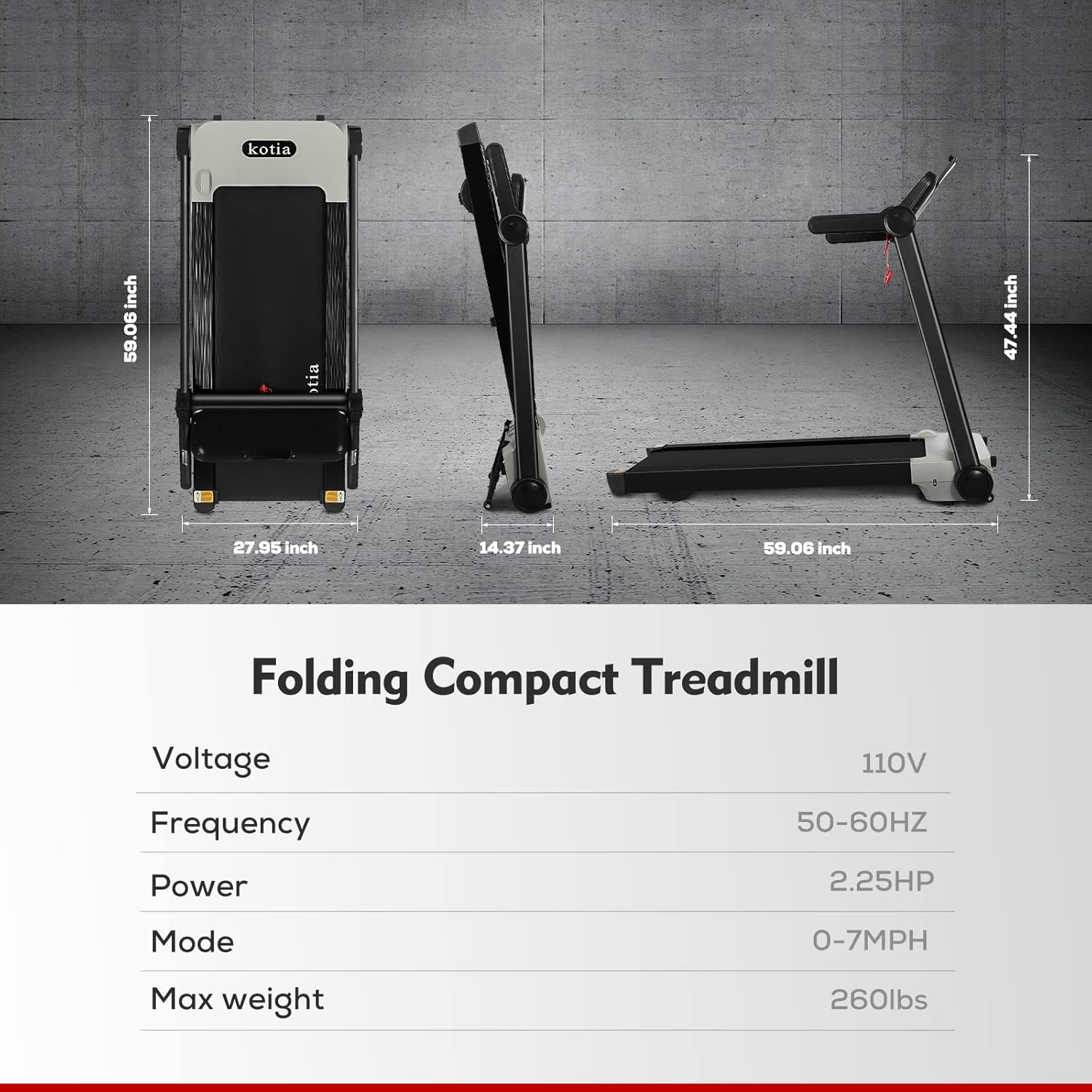 kotia Portable Folding Treadmill Zero Assembly Compact Treadmill with Bluetooth Speaker for Home Apartment and Small Space (Mode GHN10420)